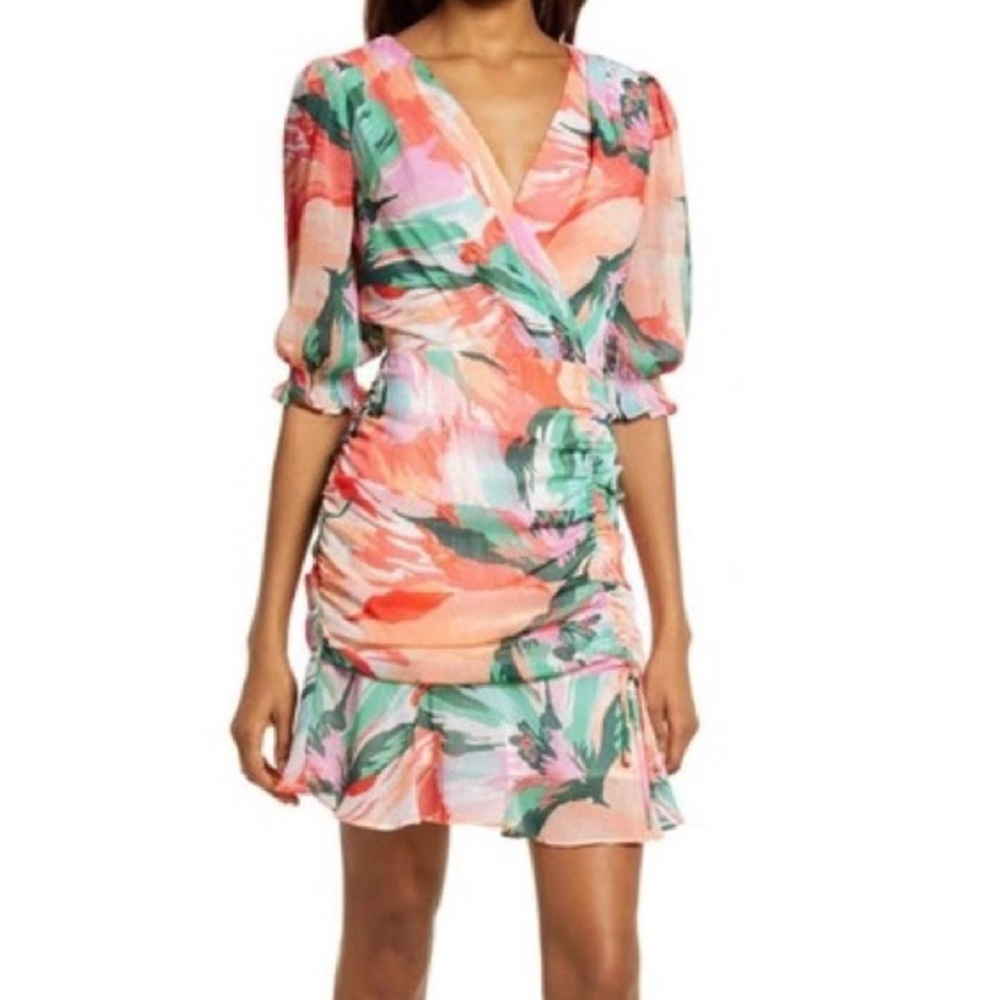Adelyn Rae Floral Chiffon Cinch Minidress